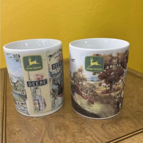 John Deere Set Of 2 Coffee Cup Mug Retro Collectible Memorabilia Farm Tractor - Picture 2 of 12
